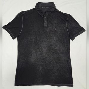 John Varvatos USA Burnout Short Sleeve Charcoal Peace Polo L